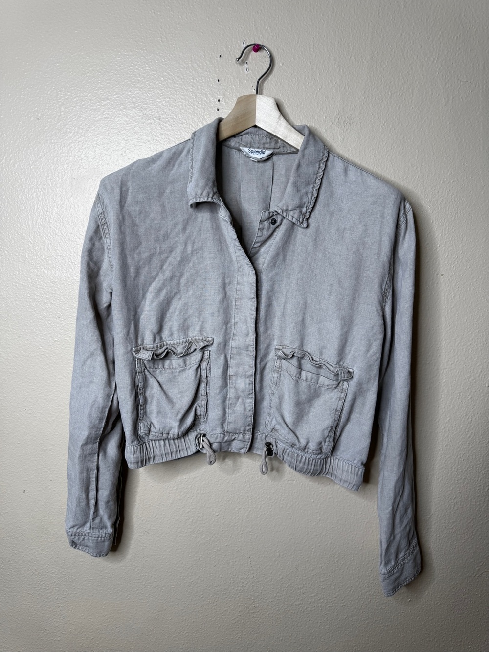 Splendid Collection Jacket Women Medium Gray Linen Blend Utility Drawstring Hem - Picture 2 of 8